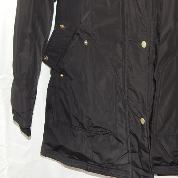 NB Series Nicole Benisti CLAREMONT Shearling Trim Down Parka Coat Black LRG NWT